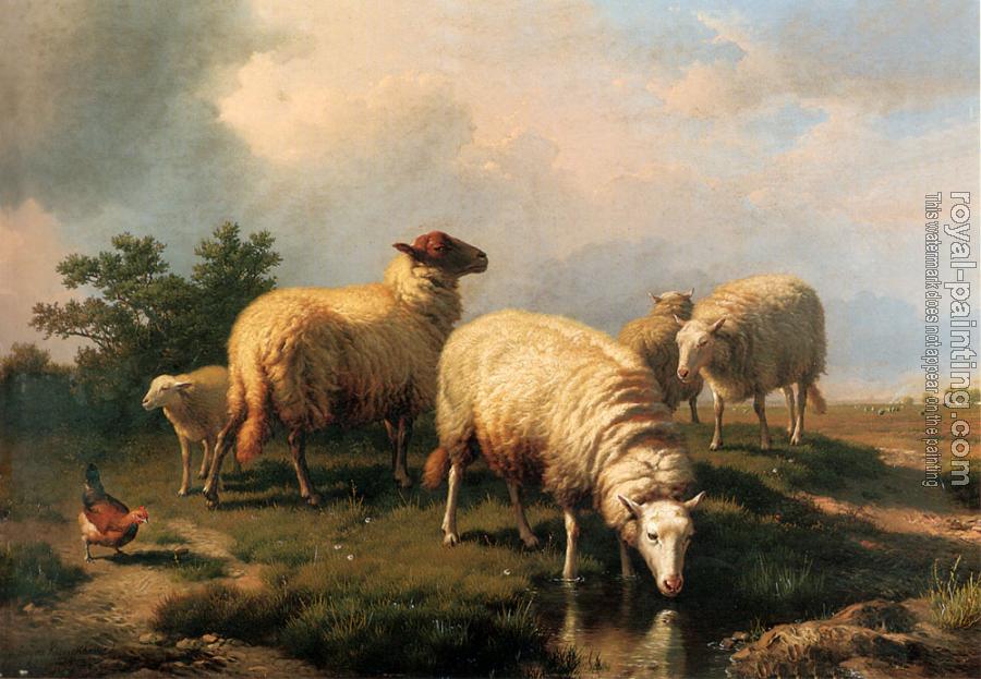 Eugene Joseph Verboeckhoven : Sheep And A Chicken In A Landscape